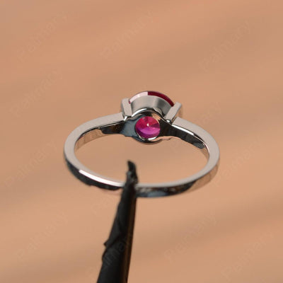 Round Cut Ruby Half Bezel Rings - Palmary