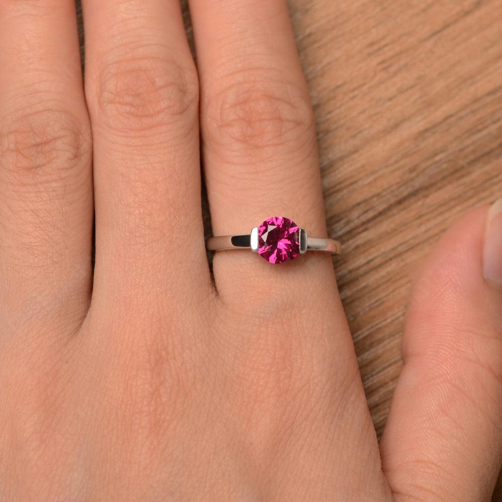 Round Cut Ruby Half Bezel Rings - Palmary