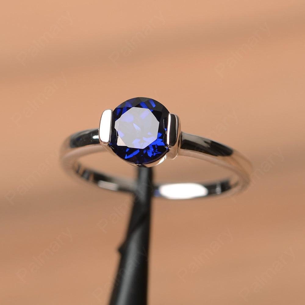 Round Cut Sapphire Half Bezel Rings - Palmary
