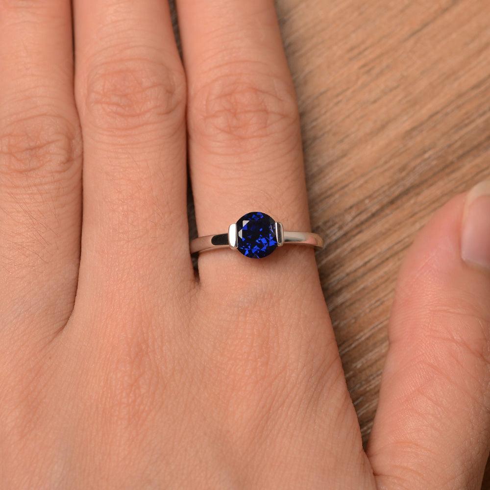 Round Cut Sapphire Half Bezel Rings - Palmary