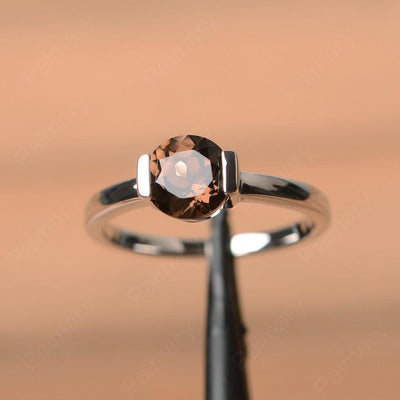 Round Cut Smoky Quartz  Half Bezel Rings - Palmary