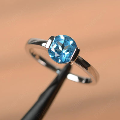 Round Cut Swiss Blue Topaz Half Bezel Rings - Palmary