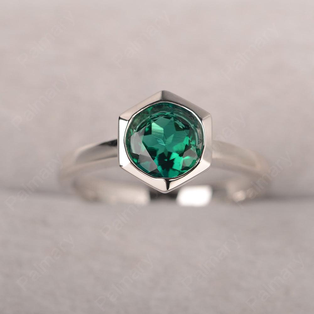 Bezel Setting Hexagon Emerald Solitaire Ring - Palmary