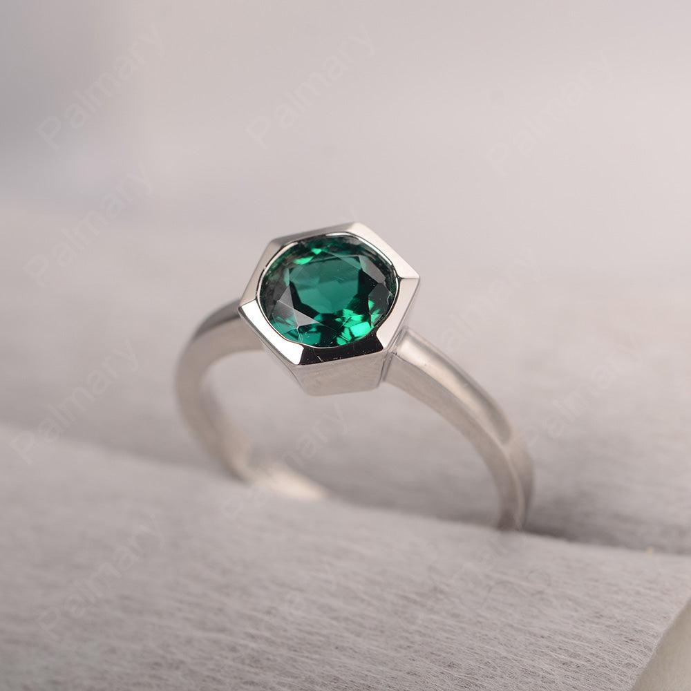 Bezel Setting Hexagon Emerald Solitaire Ring - Palmary