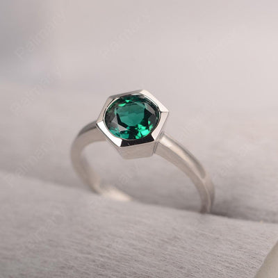 Bezel Setting Hexagon Emerald Solitaire Ring - Palmary