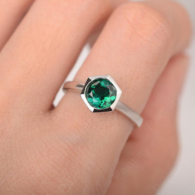 Bezel Setting Hexagon Emerald Solitaire Ring - Palmary