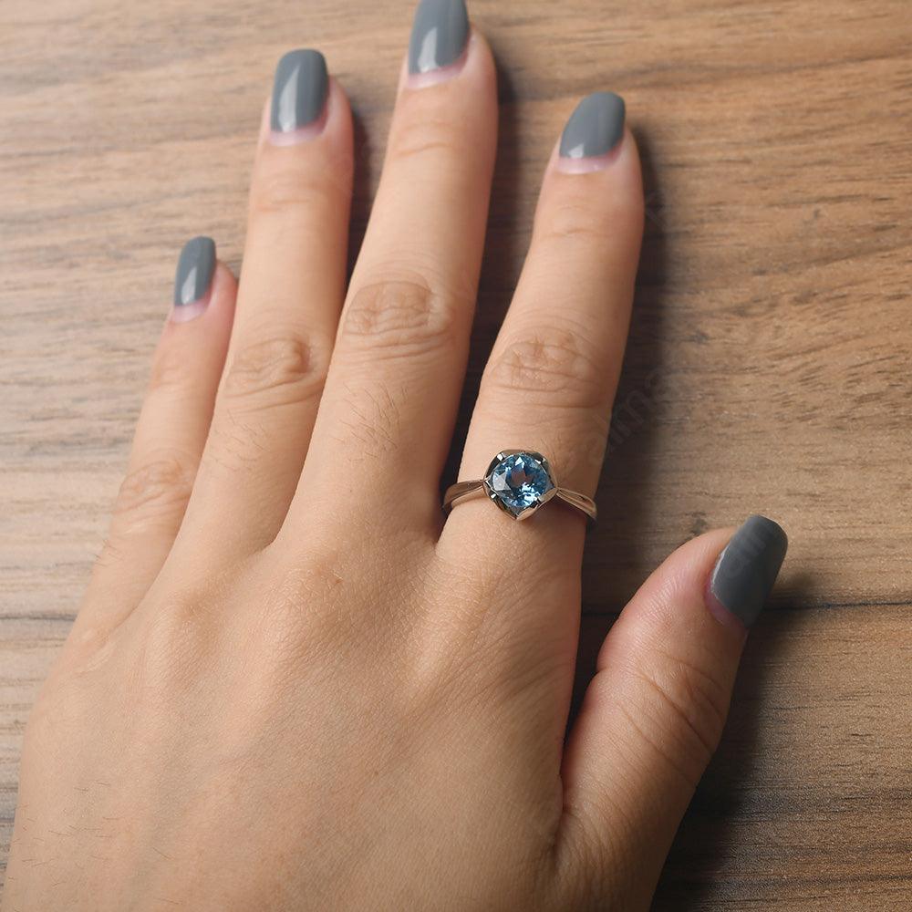 Round Cut Swiss Blue Topaz Irregular Ring - Palmary