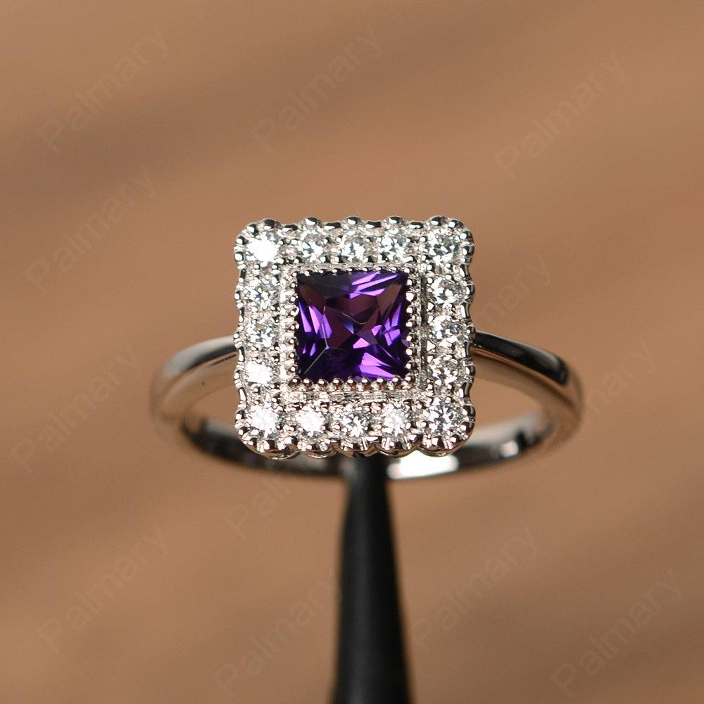 Princess Cut Amethyst Halo Engagement Rings - Palmary