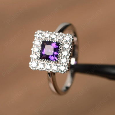 Princess Cut Amethyst Halo Engagement Rings - Palmary