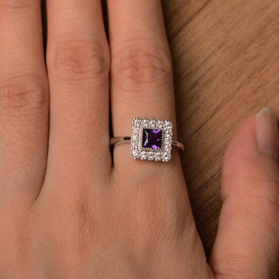 Princess Cut Amethyst Halo Engagement Rings - Palmary