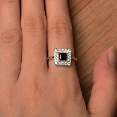 Princess Cut Black Spinel Halo Engagement Rings - Palmary