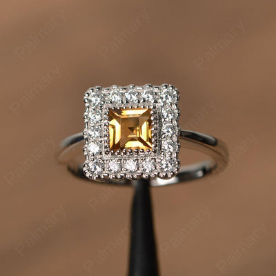 Square Cut Citrine Halo Engagement Rings - Palmary