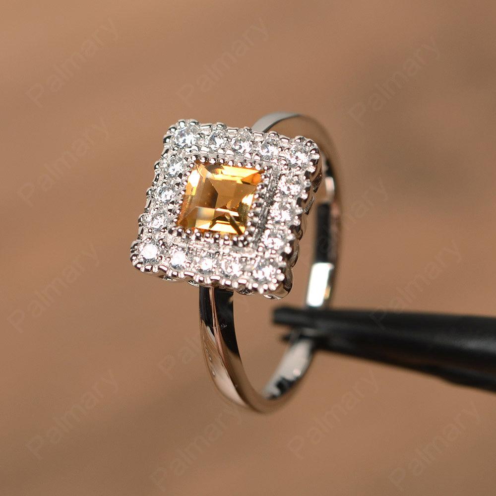 Square Cut Citrine Halo Engagement Rings - Palmary