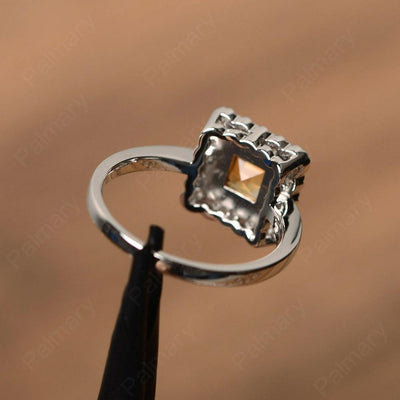 Square Cut Citrine Halo Engagement Rings - Palmary