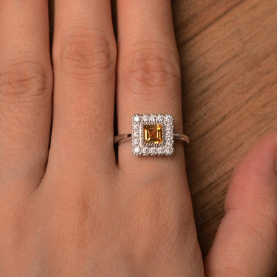 Square Cut Citrine Halo Engagement Rings - Palmary