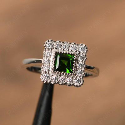 Square Cut Diopside Halo Engagement Rings - Palmary