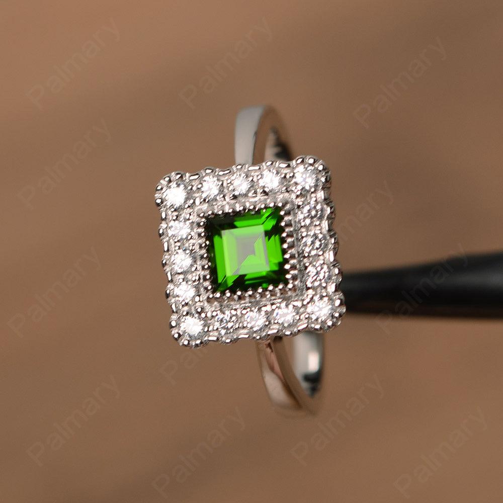 Square Cut Diopside Halo Engagement Rings - Palmary