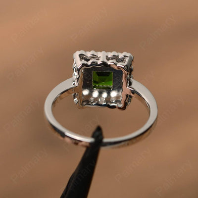 Square Cut Diopside Halo Engagement Rings - Palmary