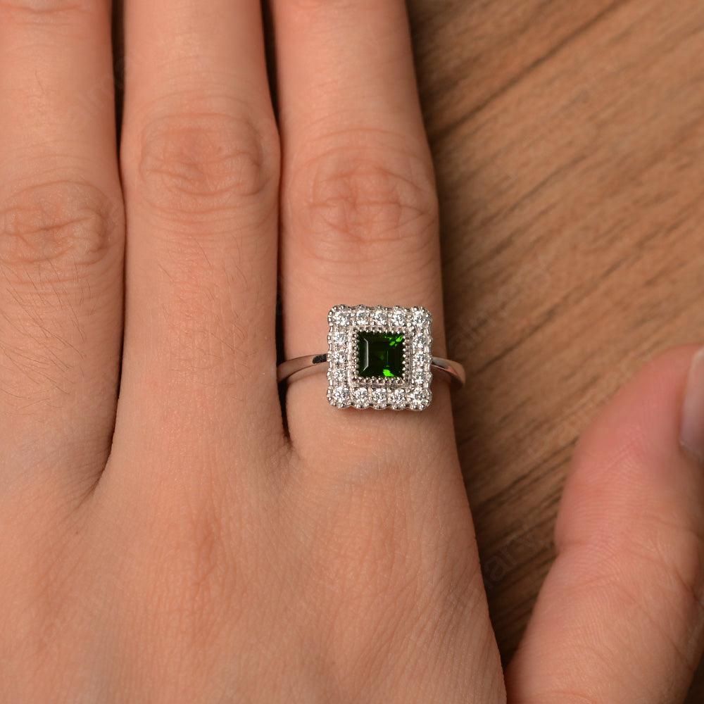 Square Cut Diopside Halo Engagement Rings - Palmary