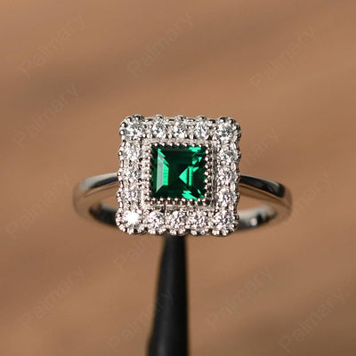 Square Cut Emerald Halo Engagement Rings - Palmary
