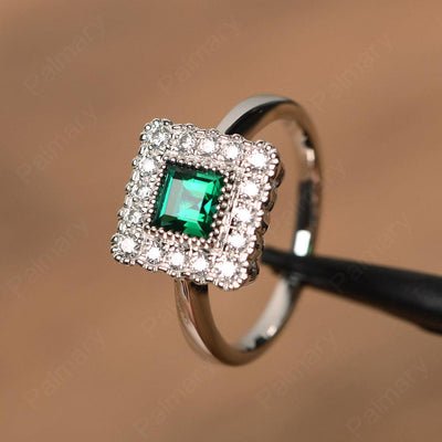 Square Cut Emerald Halo Engagement Rings - Palmary