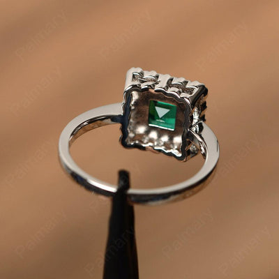 Square Cut Emerald Halo Engagement Rings - Palmary