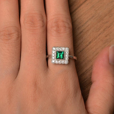 Square Cut Emerald Halo Engagement Rings - Palmary