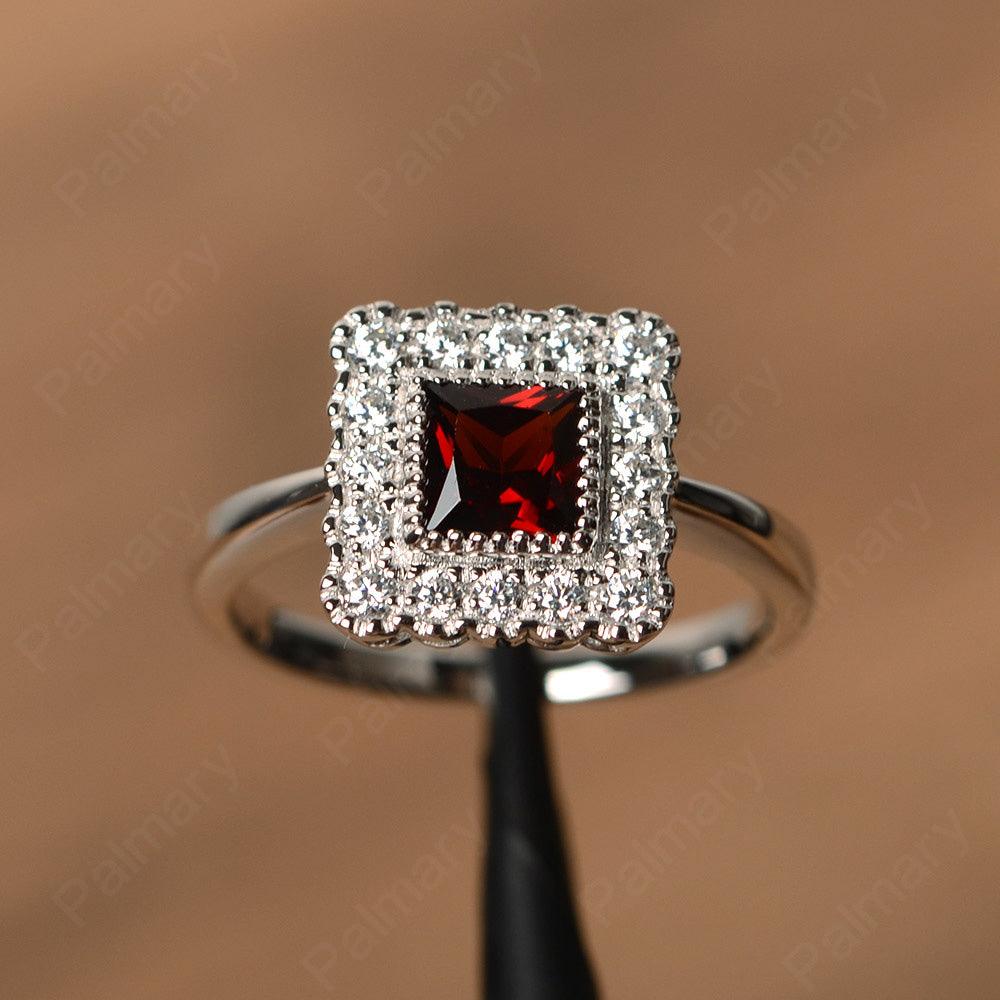 Princess Cut Garnet Halo Engagement Rings - Palmary