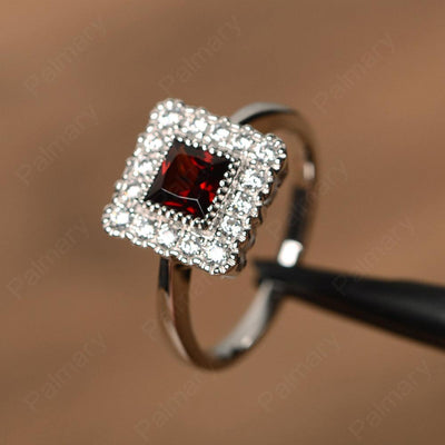 Princess Cut Garnet Halo Engagement Rings - Palmary