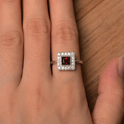 Princess Cut Garnet Halo Engagement Rings - Palmary