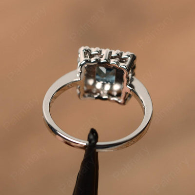 Princess Cut London Blue Topaz Halo Engagement Rings - Palmary