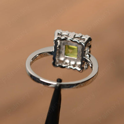 Square Cut Peridot Halo Engagement Rings - Palmary