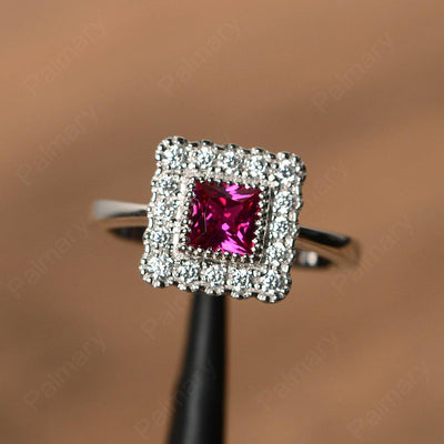 Princess Cut Ruby Halo Engagement Rings - Palmary