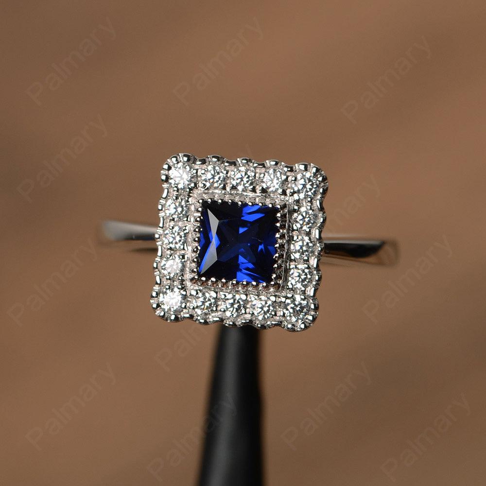 Princess Cut Sapphire Halo Engagement Rings - Palmary