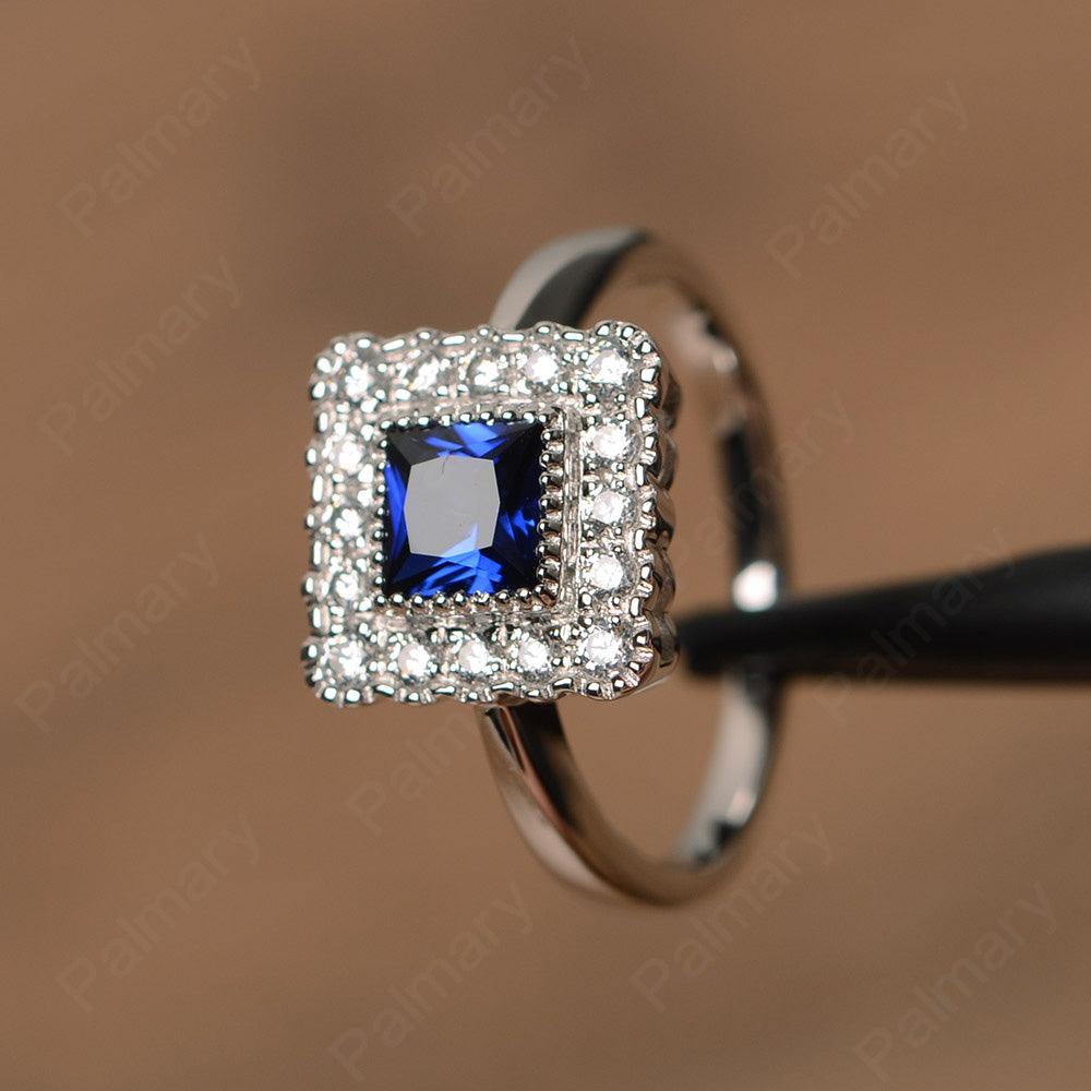 Princess Cut Sapphire Halo Engagement Rings - Palmary