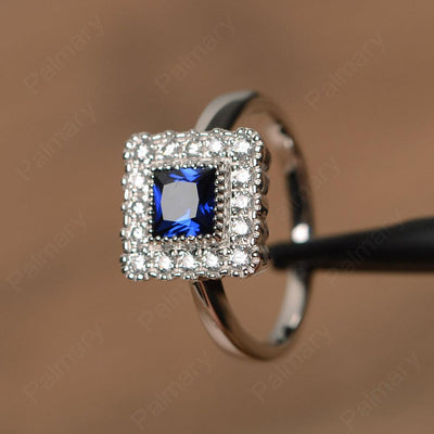 Princess Cut Sapphire Halo Engagement Rings - Palmary