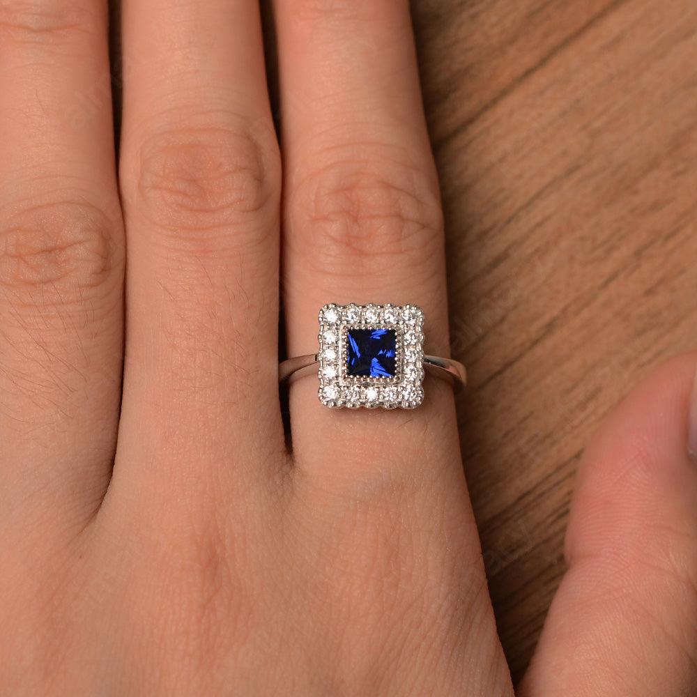 Princess Cut Sapphire Halo Engagement Rings - Palmary