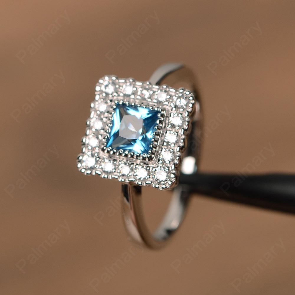 Princess Cut Swiss Blue Topaz Halo Engagement Rings - Palmary