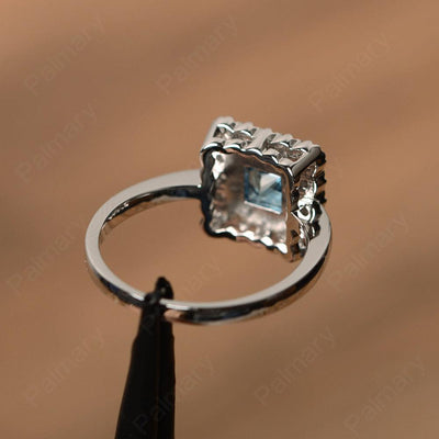 Princess Cut Swiss Blue Topaz Halo Engagement Rings - Palmary