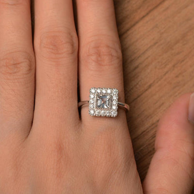 Square Cut White Topaz Halo Engagement Rings - Palmary