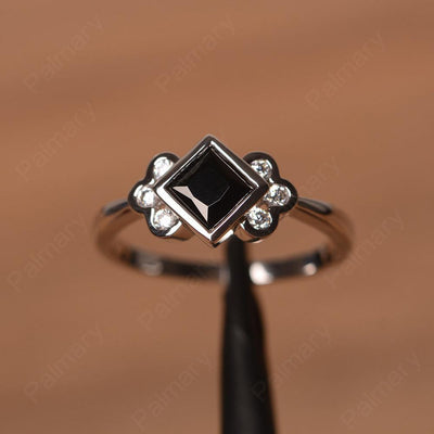 Vintage Princess Cut Black Spinel Engagement Rings - Palmary