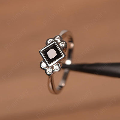 Vintage Princess Cut Black Spinel Engagement Rings - Palmary