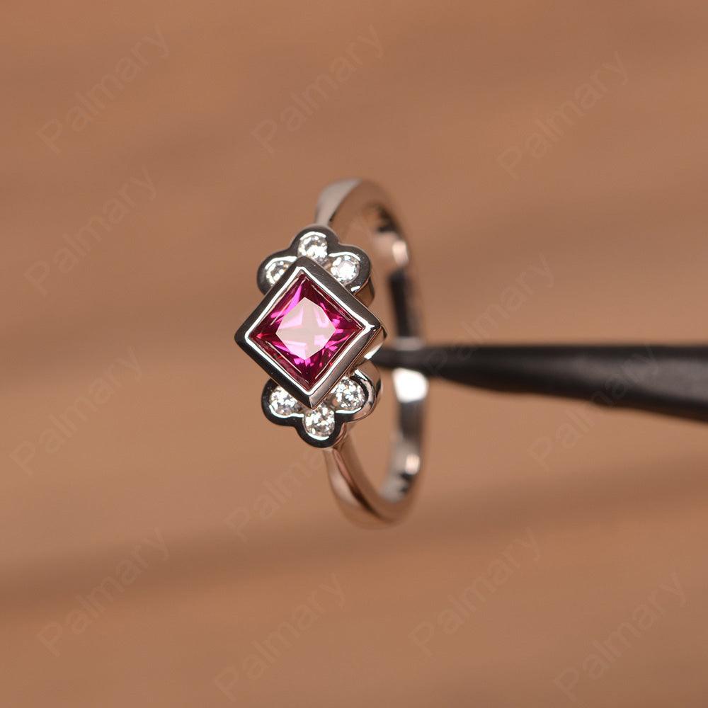 Vintage Princess Cut Ruby Engagement Rings - Palmary