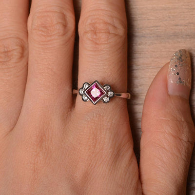 Vintage Princess Cut Ruby Engagement Rings - Palmary