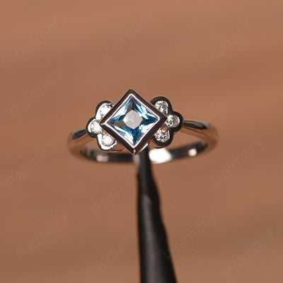 Vintage Princess Cut Swiss Blue Topaz Engagement Rings - Palmary