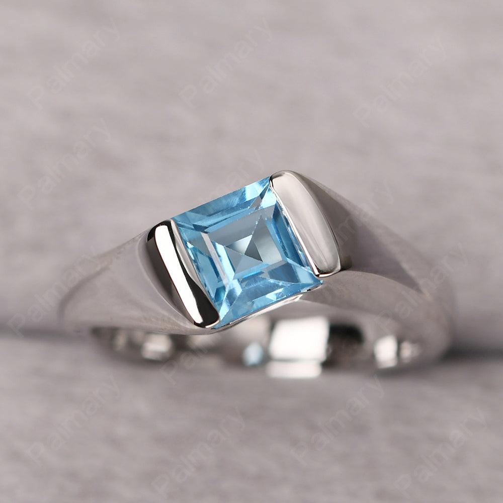 Square Swiss Blue Topaz Ring For Men - Palmary