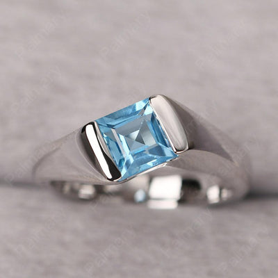 Square Swiss Blue Topaz Ring For Men - Palmary