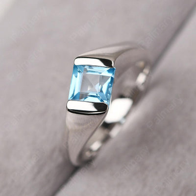 Square Swiss Blue Topaz Ring For Men - Palmary