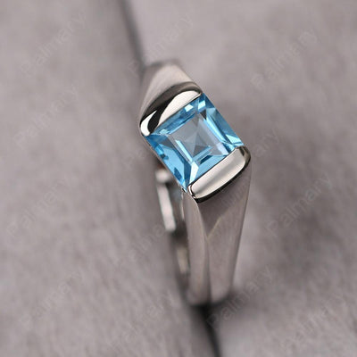 Square Swiss Blue Topaz Ring For Men - Palmary