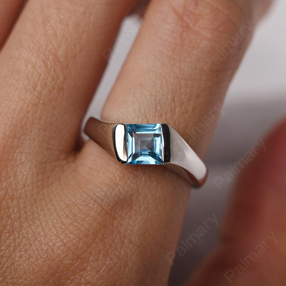 Square Swiss Blue Topaz Ring For Men - Palmary